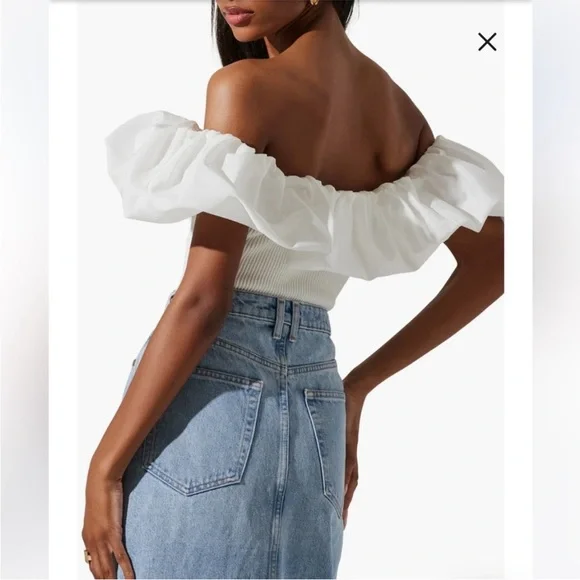 ASTR the Label Cherie White Off Shoulder Ruffle Top Large - Picture 2 of 9